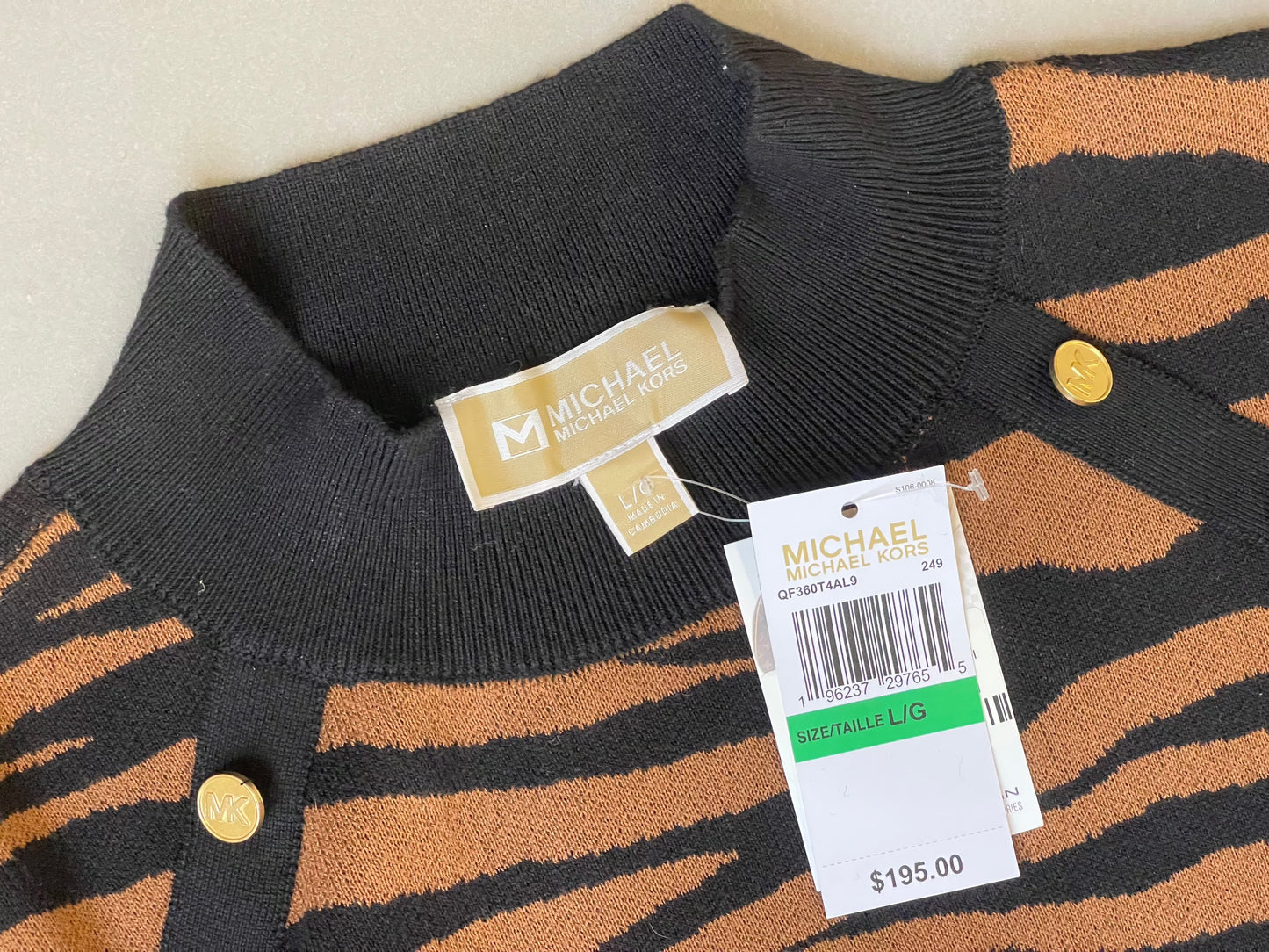 Michael kors Brown Zebra Print Long Sleeve Knit Top Size LG