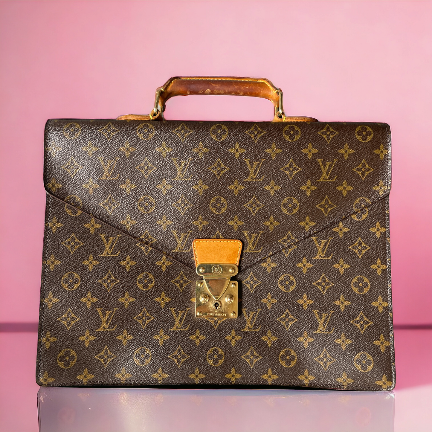 Louis Vuitton Vintage Briefcase with Classic LV Monogram and Gold Buckle