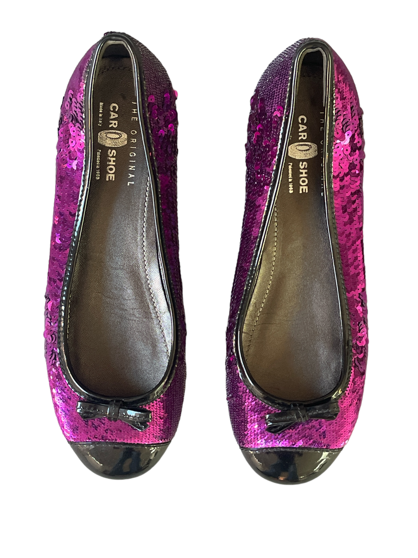 Prada The Original Car Shoe Purple Sequin Ballet Flats - Size 38.5 (New)