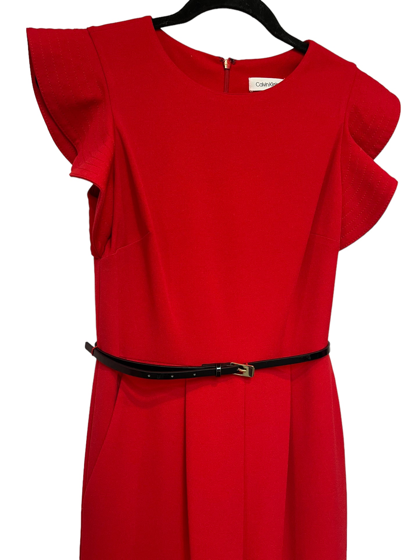 Calvin Klein Red Jumpsuit With Black Belt Size 4