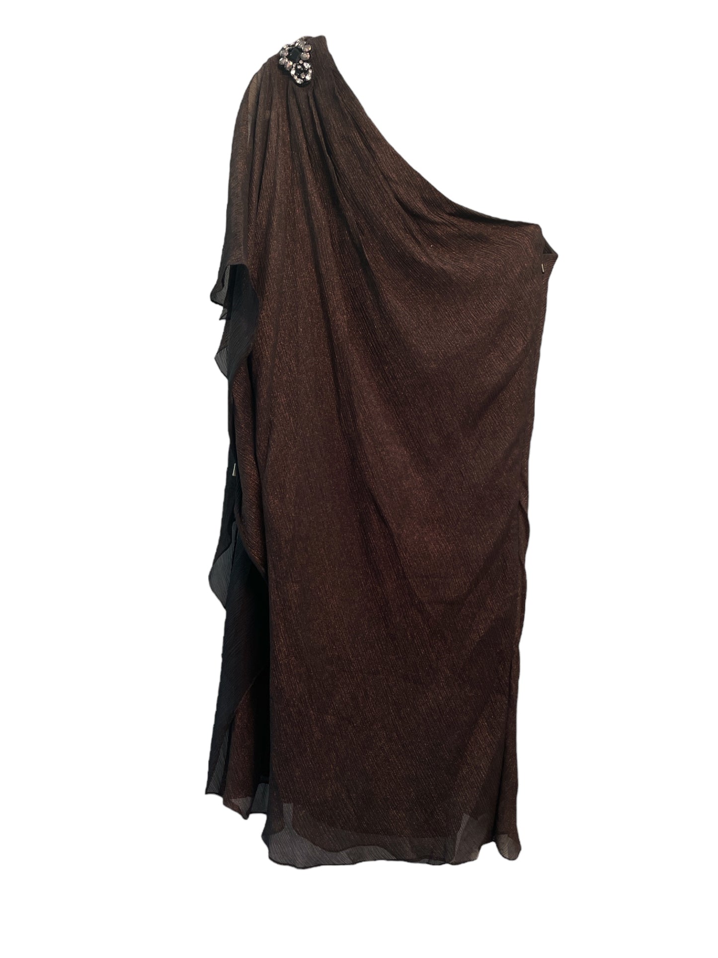 Bradley Mischka Bronze SILK One Shoulder Embellished Mini Dress Size 6 NWT