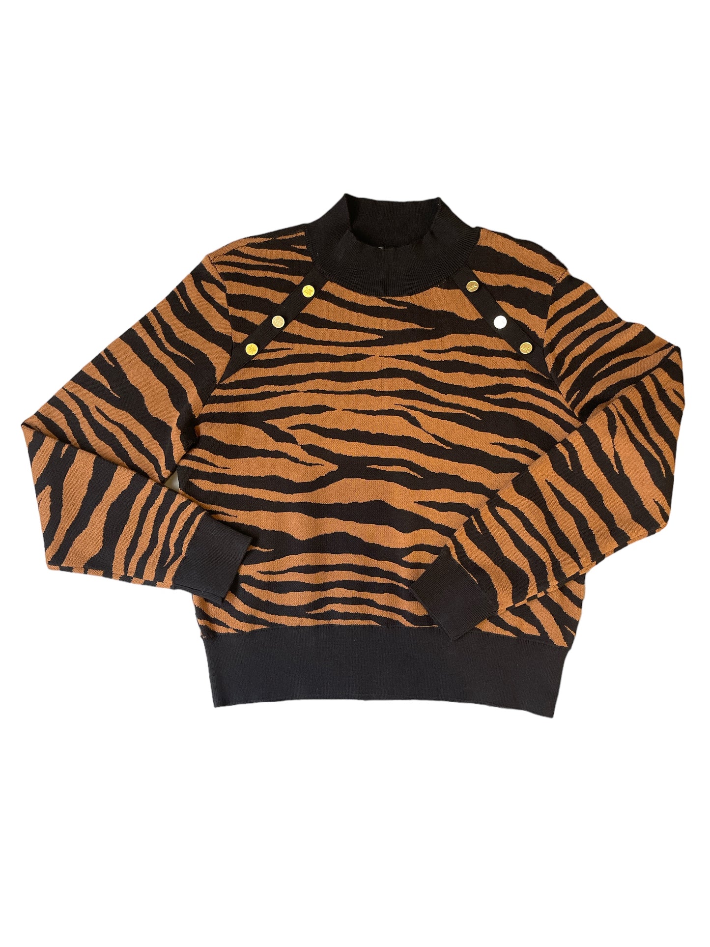 Michael kors Brown Zebra Print Long Sleeve Knit Top Size LG