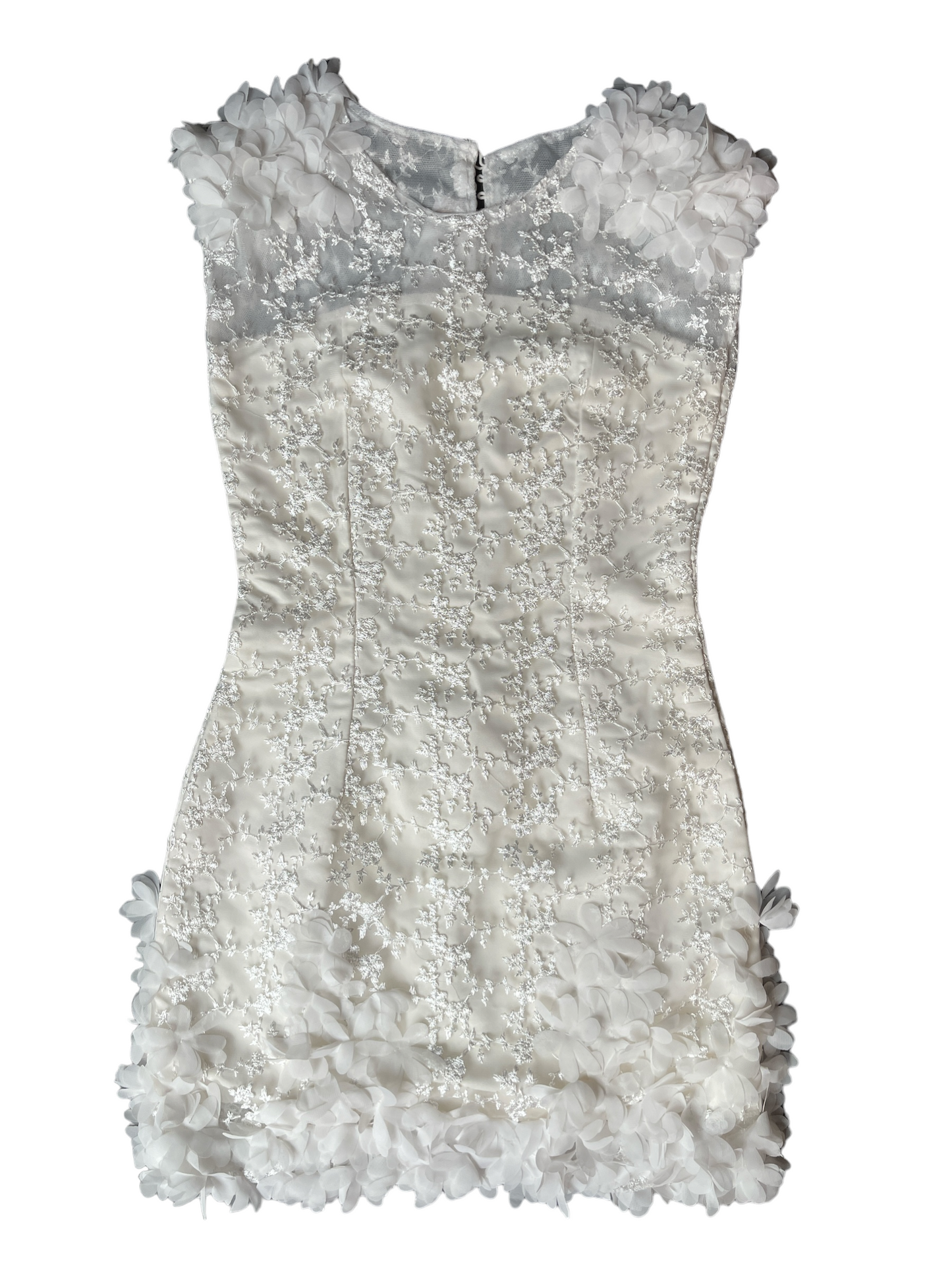 Handmade Designer White Formal Dress with Lace Detailing, Size S