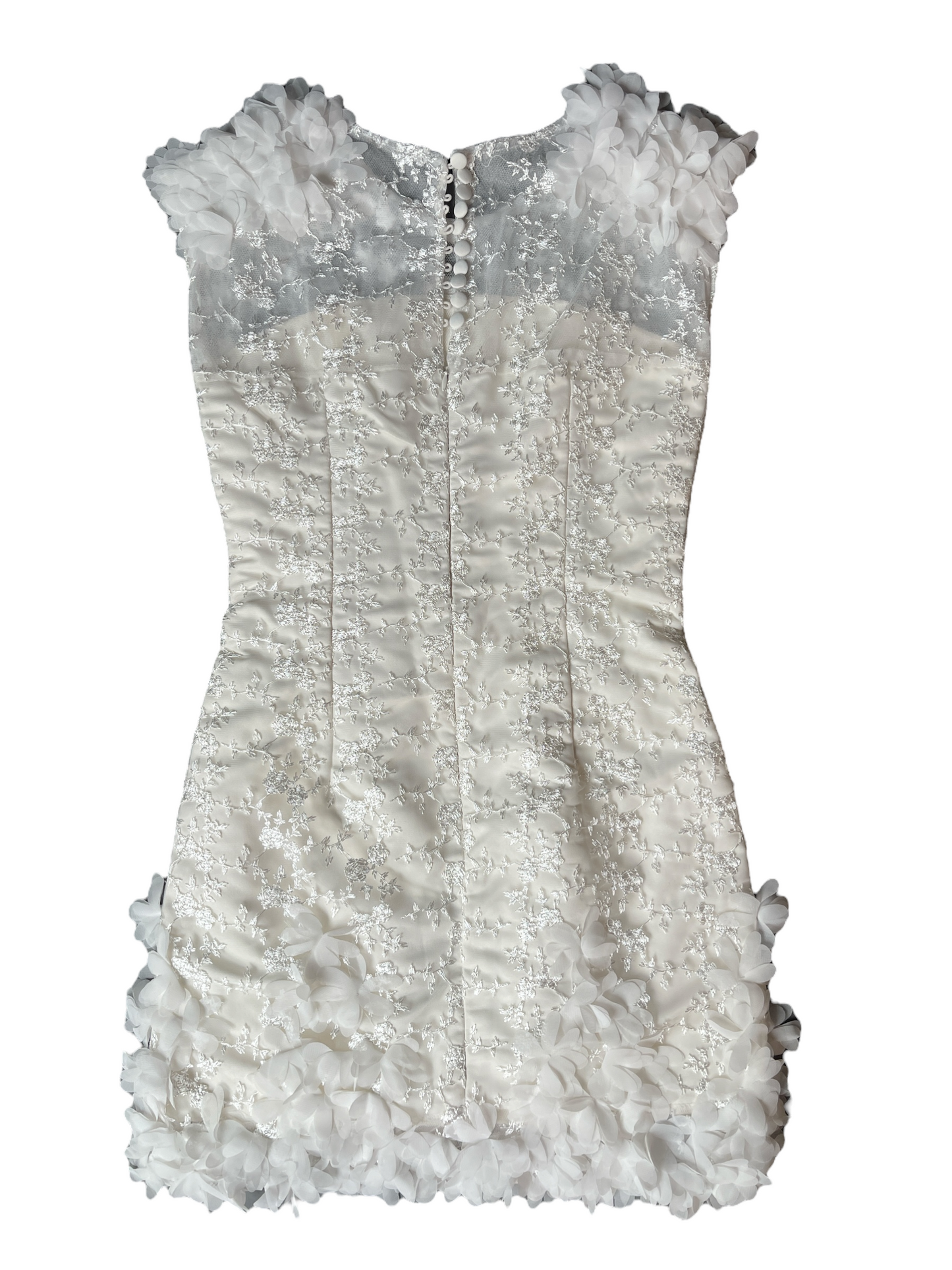 Handmade Designer White Formal Dress with Lace Detailing, Size S