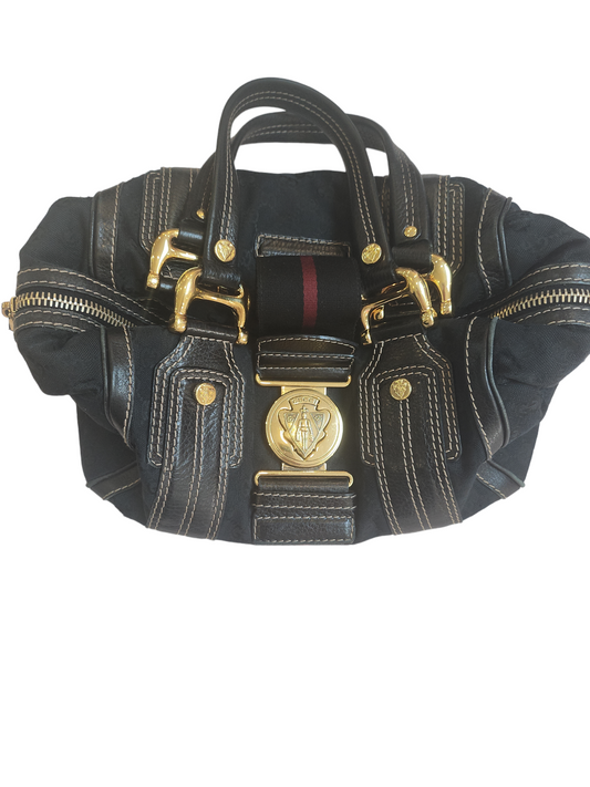 Gucci Black Canvas And Leather Aviatrix Boston Bag