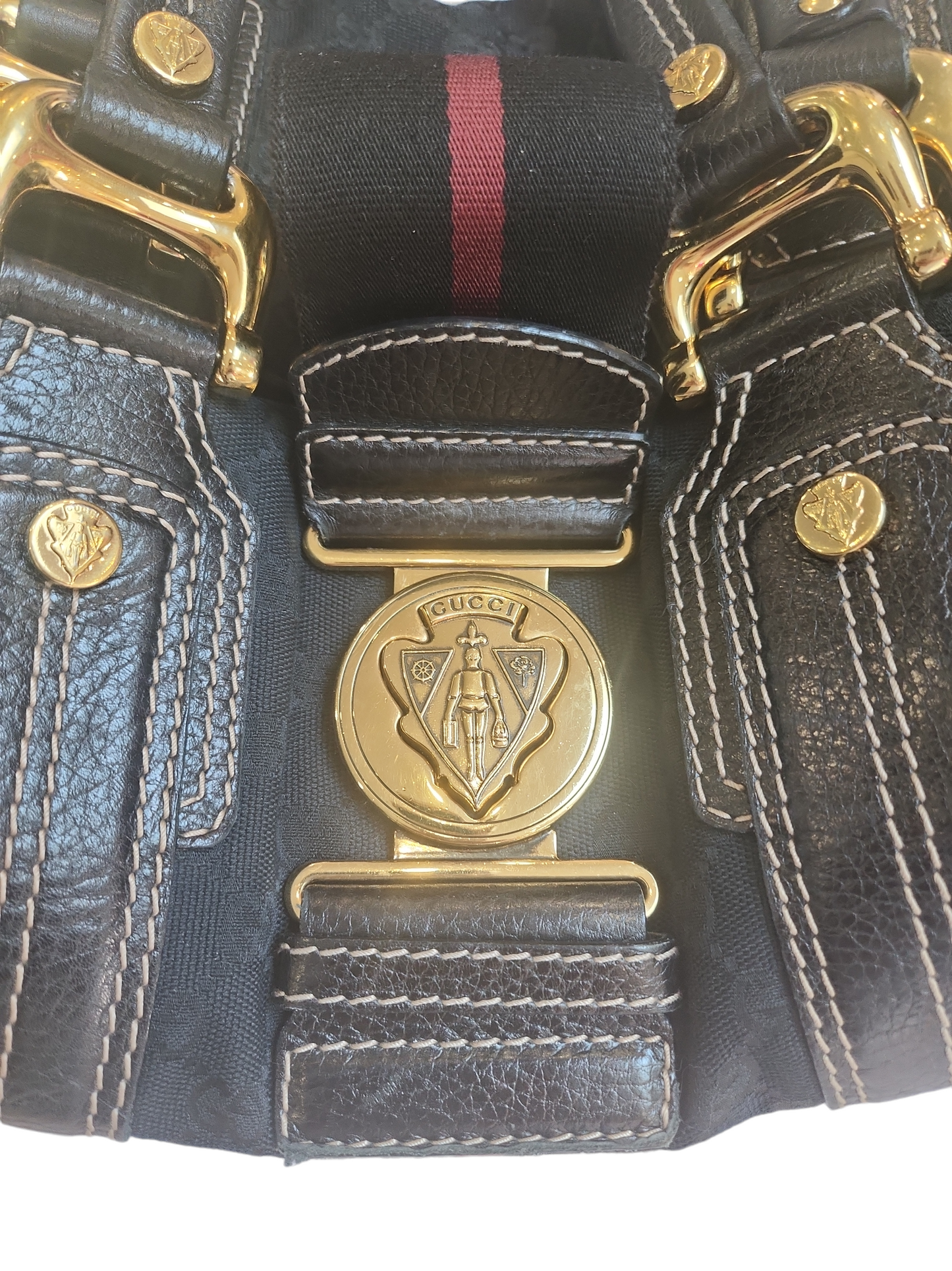 Gucci Black Canvas And Leather Aviatrix Boston Bag
