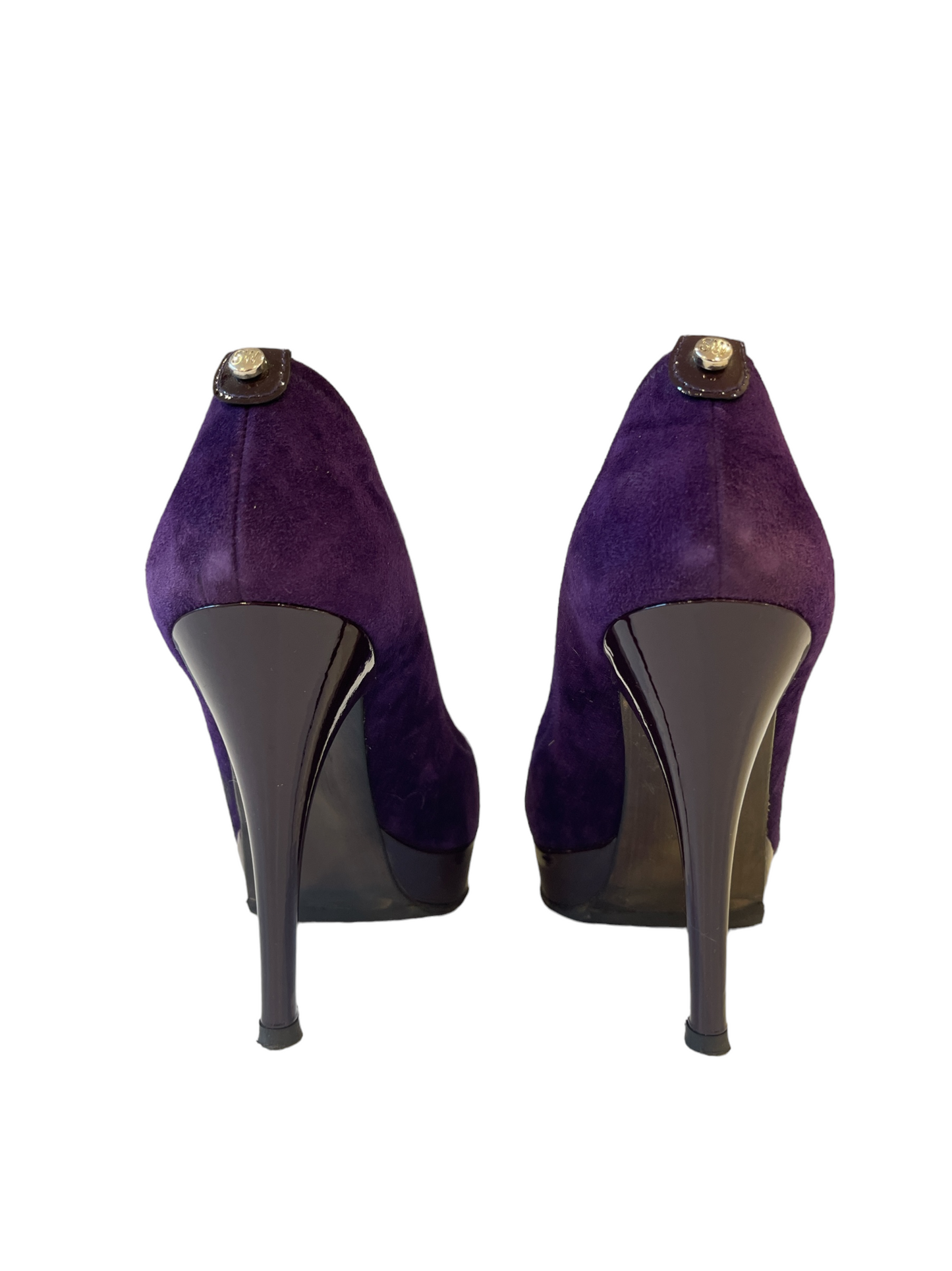 Stuart Weitzman Purple Suede Peek-a-Boo Toe High Heels Size 8.5